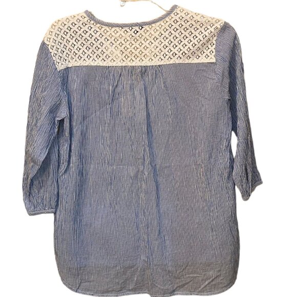 Tommy Hilfiger Blue White Stripe Boho Lace Blouse Size Small Petite - Picture 3 of 5